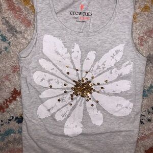 Crewcuts Gray Tank Top with White and Gold Flower Design